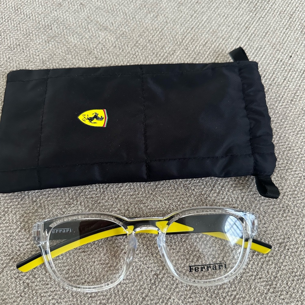 Ferrari Clear Frame Glasses with Yellow and Black Accents